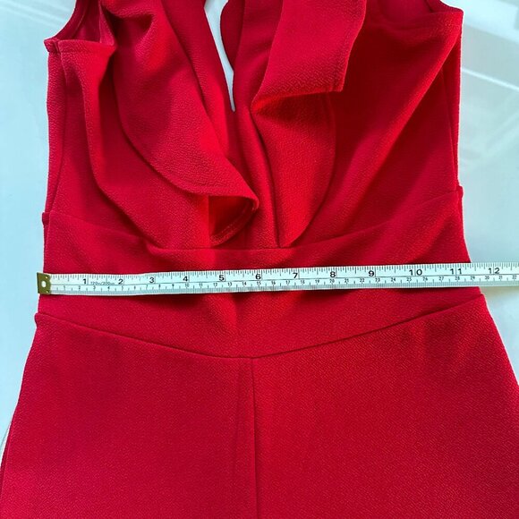 Crave Fame | Red Jumpsuit | Medium | Ruffle Plunge Neckline | Wide Leg - Picture 8 of 16